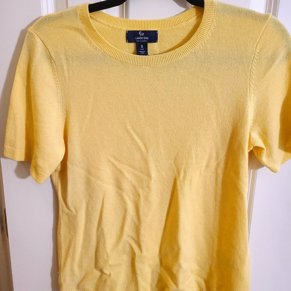 NWT Land's End Cashmere Yellow Crewneck Sweater with Matching Cardigan